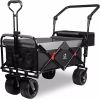 Collapsible Heavy Duty Beach Wagon Cart All Terrain Beach Wheels Large Capacity Outdoor Folding Utility Camping Garden Cart Brake for Beach Camping Sh