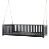 TOPMAX Patio Minimalist Twin Size Garden Swing Bed Wood Porch Swing with Ropes for Backyard, Safe Sloped Design, Black