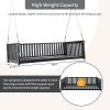 TOPMAX Patio Minimalist Twin Size Garden Swing Bed Wood Porch Swing with Ropes for Backyard, Safe Sloped Design, Black
