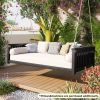 TOPMAX Patio Minimalist Twin Size Garden Swing Bed Wood Porch Swing with Ropes for Backyard, Safe Sloped Design, Black