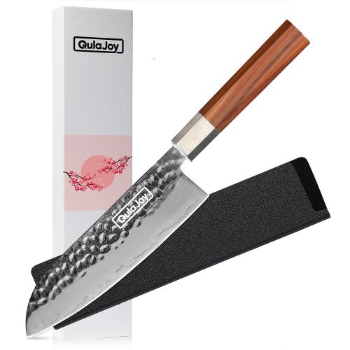 Qulajoy Nakiri Knife 7 Inch - Hammered Japanese Vegetable Knife 9cr18mov Mirror Polishing Hand Forged Blade Kitchen Knife - Olivewood Handle With Shea