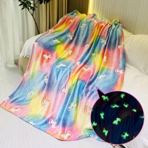 Glow In The Dark Throw Blanket, Blanket For Girls, Luminous Kids Blanket, Soft Blankets For 3,4,5,6,7,8,9,10 Year Old Girl Birthday Christmas Thanksgi