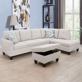 Grey White Flannel Living Room Sofa (Color: as Pic)
