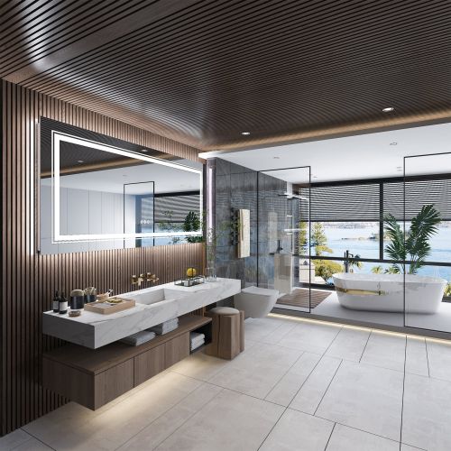 Extra Large Rectangle Bathroom Mirror LED Vanity Dimmable Backlit Anti-Fog Memory with Front and Backlight Shatter-Proof
