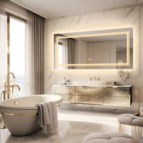 Extra Large Rectangle Bathroom Mirror LED Vanity Dimmable Backlit Anti-Fog Memory with Front and Backlight Shatter-Proof (Color: 55x28 inch)