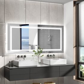 Extra Large Rectangle Bathroom Mirror LED Vanity Dimmable Backlit Anti-Fog Memory with Front and Backlight Shatter-Proof (Color: 40x24 inch)