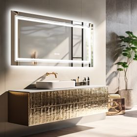 Extra Large Rectangle Bathroom Mirror LED Vanity Dimmable Backlit Anti-Fog Memory with Front and Backlight Shatter-Proof (Color: 42x24 inch)